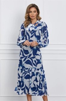 Rochie Ramona alba cu imprimeu albastru