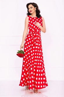 Rochie rosie cu buline vaporoasa de zi eleganta Effect