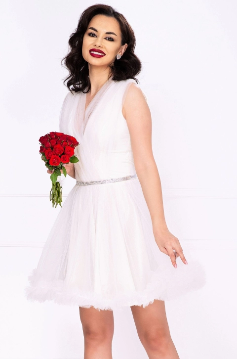 Rochie scurta de cununie baby-doll din tulle cu volanas