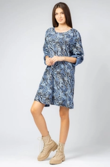Rochie scurta din vascoza cu imprimeu animal print, albastru jeans