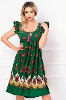 Rochie Venezia lejera verde cu decupaj la spate si imprimeu floral