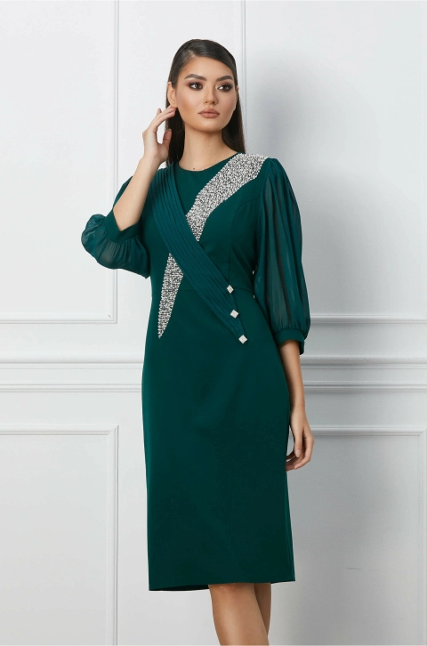 Rochie Viviana verde cu perlute la bust