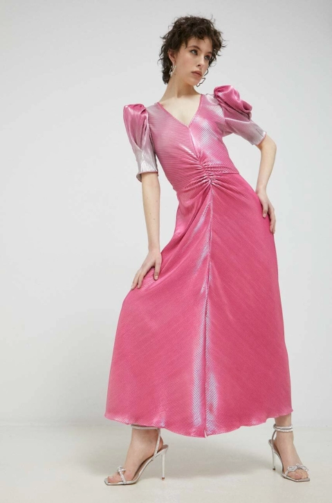 Rotate rochie culoarea roz, midi, evazati