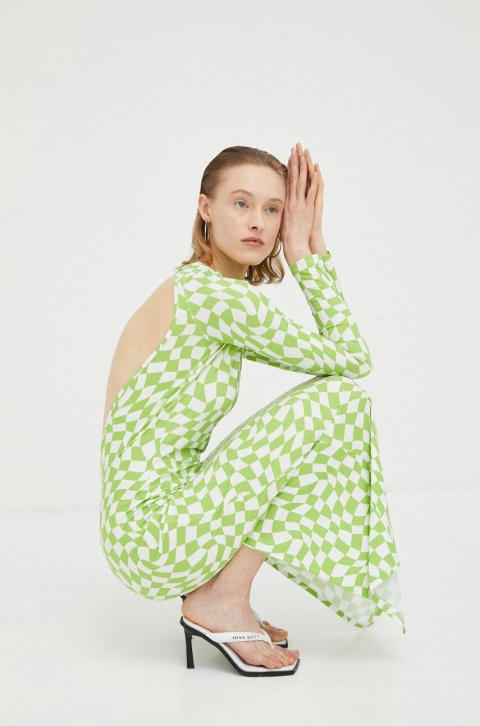 Résumé rochie culoarea verde, maxi, drept