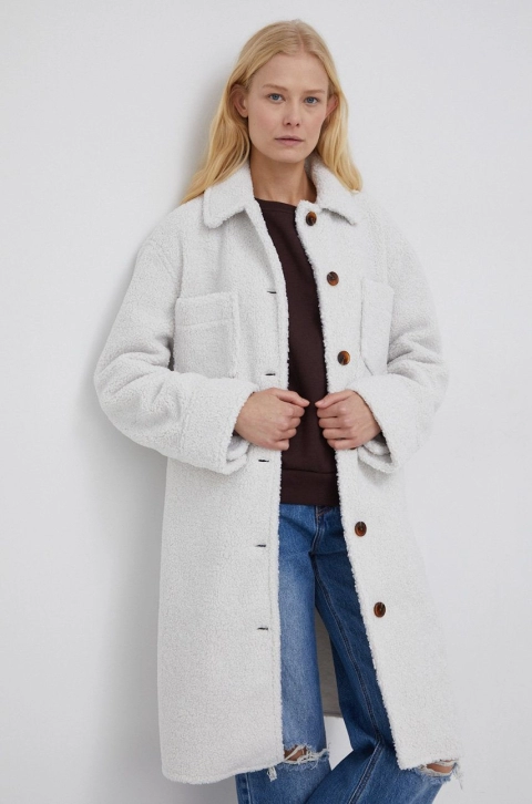 Samsoe Samsoe Palton culoarea gri, de tranzitie, oversize