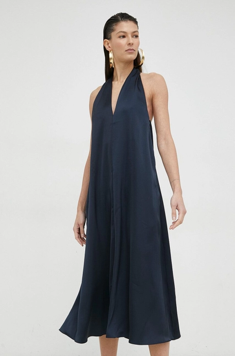 Samsoe Samsoe rochie culoarea albastru marin, midi, drept