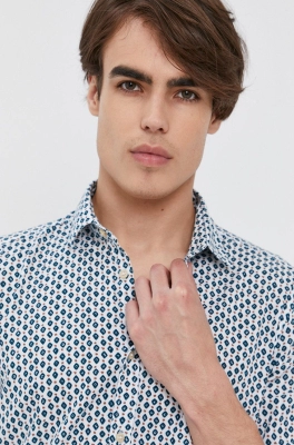 Sisley Cămașă din bumbac bărbați, culoarea alb, cu guler clasic, regular