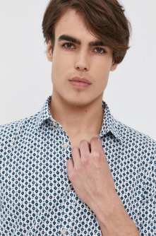 Sisley Cămașă din bumbac bărbați, culoarea alb, cu guler clasic, regular