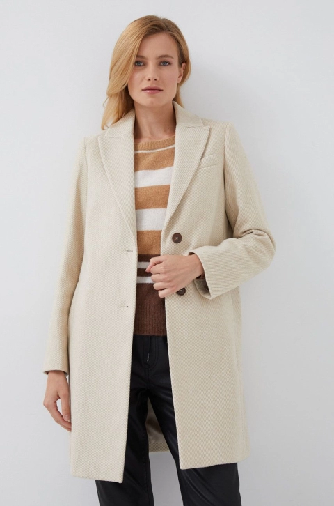 Sisley palton din lana culoarea bej, de tranzitie