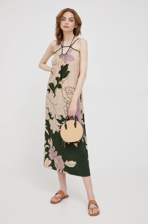 Sisley rochie culoarea bej, midi, drept