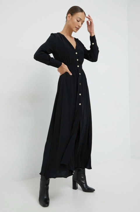 Sisley rochie culoarea negru, maxi, drept