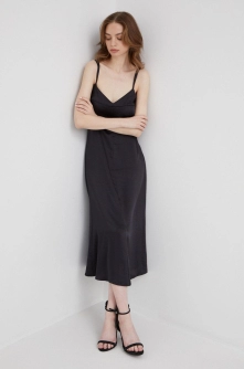 Sisley rochie culoarea negru, midi, evazati