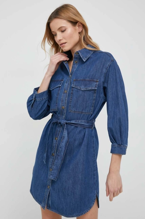 Sisley rochie jeans culoarea albastru marin, mini, oversize