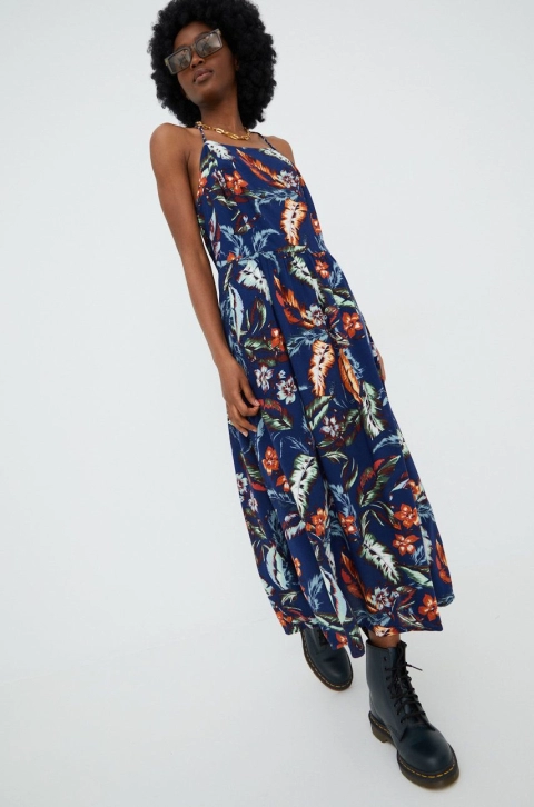 Superdry rochie culoarea albastru marin, midi, evazati