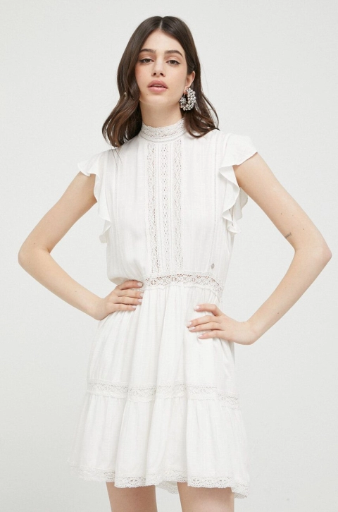 Superdry rochie culoarea bej, mini, evazati