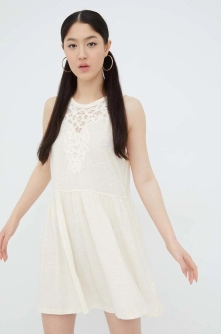 Superdry rochie din amestec de in culoarea bej, mini, evazati