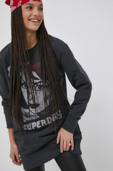 Superdry rochie din bumbac culoarea negru, mini, oversize