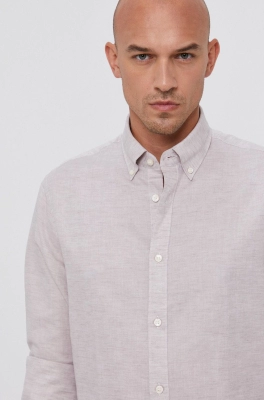 Tiger Of Sweden Cămașă bărbați, culoarea crem, cu guler button-down, regular