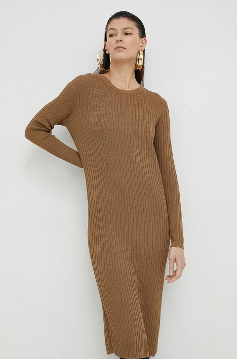 Tiger Of Sweden rochie culoarea maro, midi, drept
