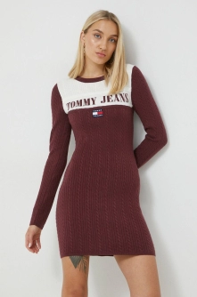 Tommy Jeans rochie culoarea bordo, mini, mulata