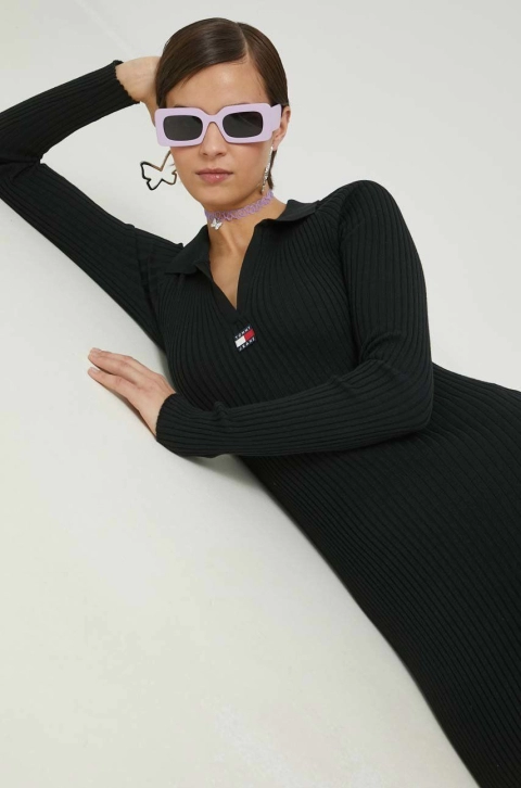 Tommy Jeans rochie culoarea negru, mini, mulata