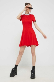 Tommy Jeans rochie culoarea rosu, mini, evazati