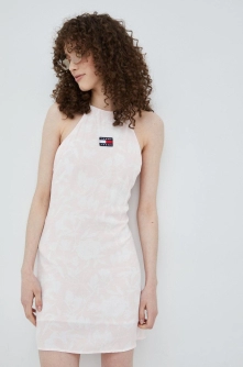 Tommy Jeans rochie culoarea roz, mini, evazati