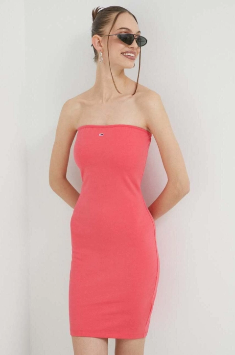 Tommy Jeans rochie culoarea roz, mini, mulata