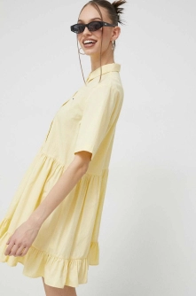 Tommy Jeans rochie din bumbac culoarea galben, mini, evazati