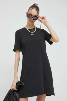 Tommy Jeans rochie din bumbac culoarea negru, mini, drept