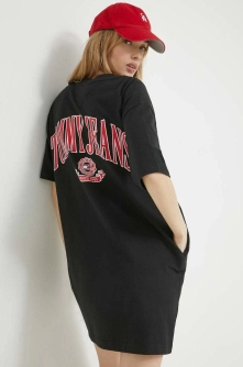 Tommy Jeans rochie din bumbac culoarea negru, mini, oversize