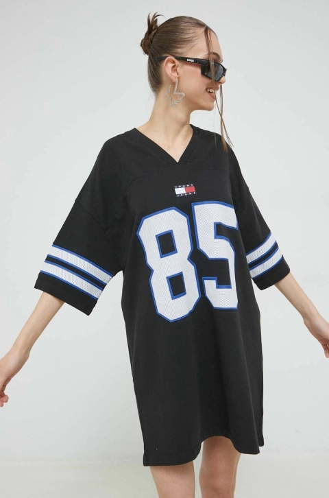 Tommy Jeans rochie din bumbac culoarea negru, mini, oversize