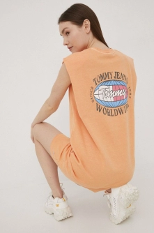 Tommy Jeans rochie din bumbac culoarea portocaliu, mini, oversize