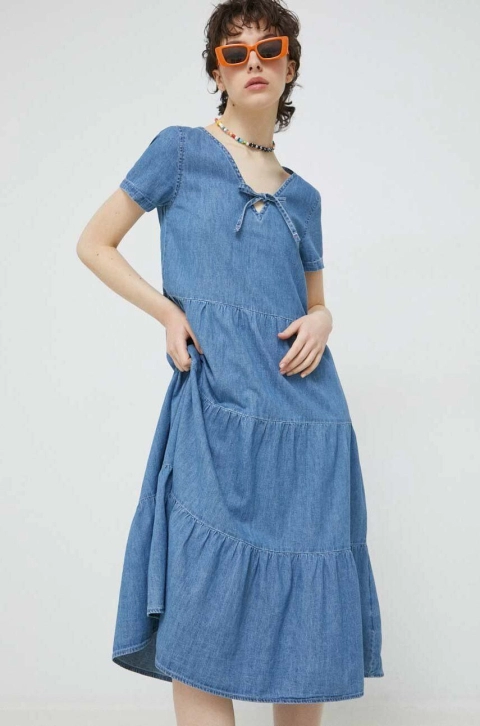 Tommy Jeans rochie jeans midi, evazati