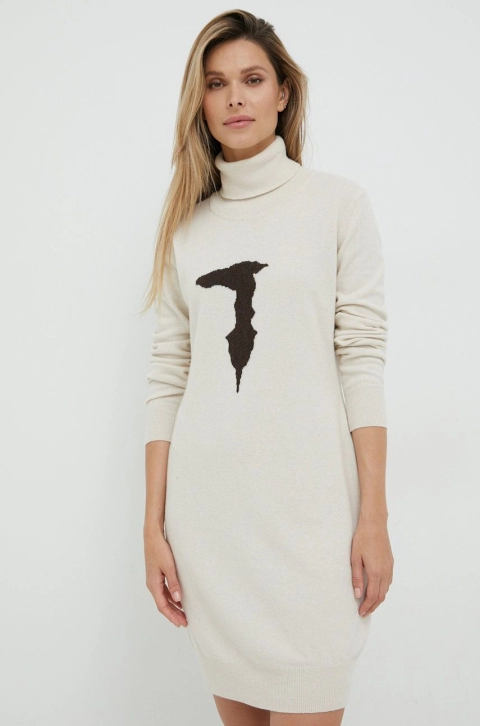 Trussardi rochie din amestec de lana culoarea bej, mini, drept