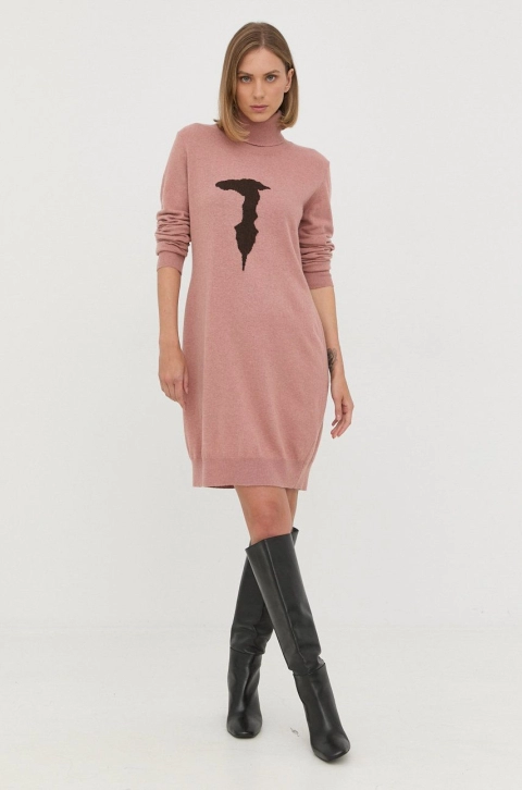 Trussardi rochie din amestec de lana culoarea roz, mini, drept
