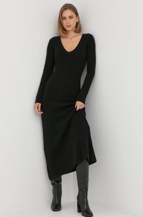 Trussardi rochie din lana culoarea negru, maxi, evazati