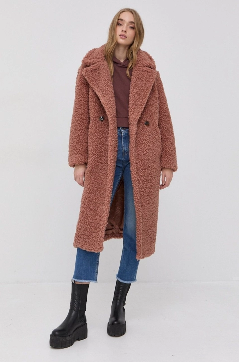 UGG Palton femei, culoarea roz, de tranzitie, cu doua randuri de nasturi