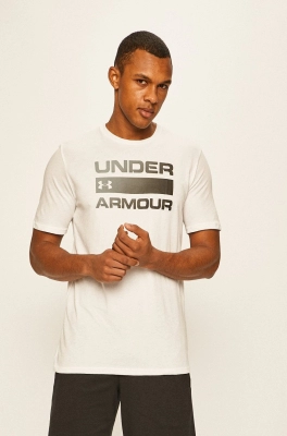 Under Armour tricou barbati, culoarea alb, cu imprimeu