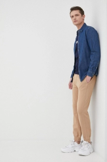 United Colors of Benetton camasa jeans barbati, culoarea albastru marin, cu guler clasic, regular