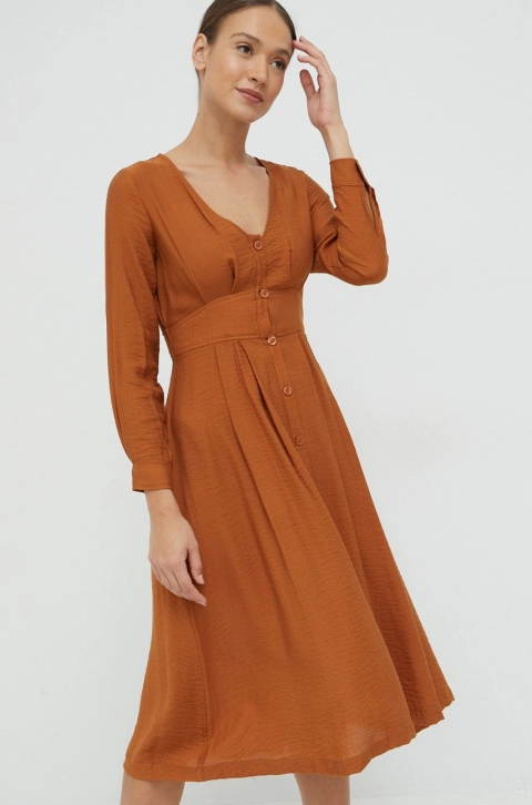 United Colors of Benetton rochie culoarea maro, midi, evazati