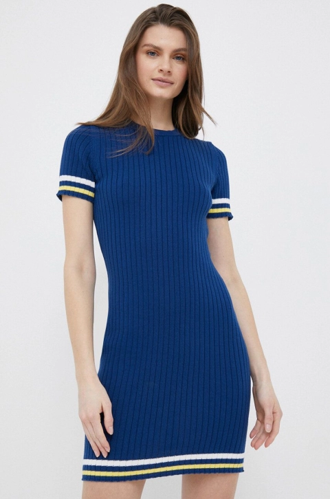 United Colors of Benetton rochie din bumbac culoarea albastru marin, mini, drept