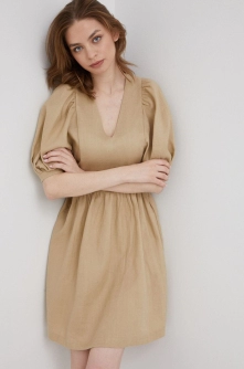 United Colors of Benetton rochie din in culoarea bej, mini, evazati