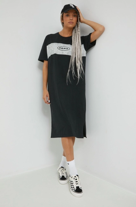 Vans rochie din bumbac culoarea negru, mini, oversize