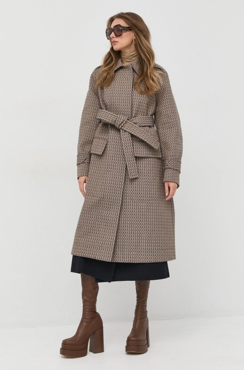 Victoria Beckham palton femei, culoarea bej, de tranzitie