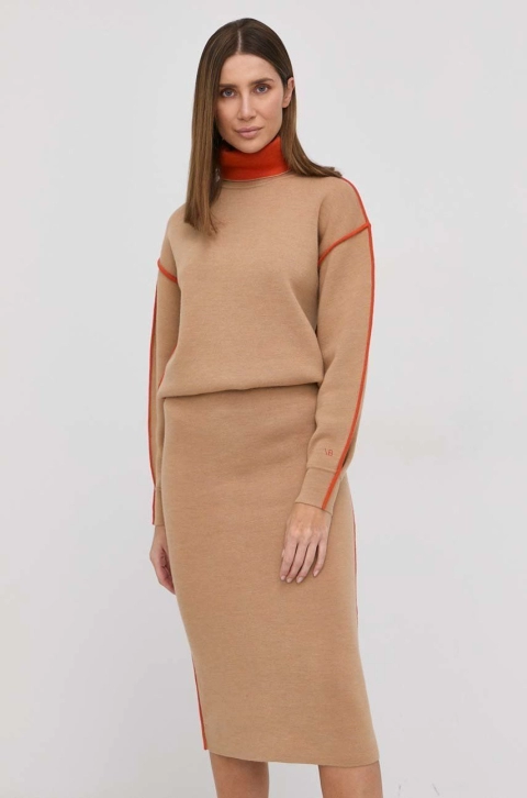 Victoria Beckham Rochie din lână culoarea maro, maxi, model drept