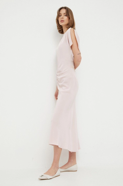 Victoria Beckham rochie Gathered culoarea roz, midi, mulata