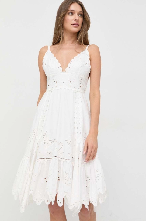 Weekend Max Mara rochie din bumbac culoarea alb, mini, evazati