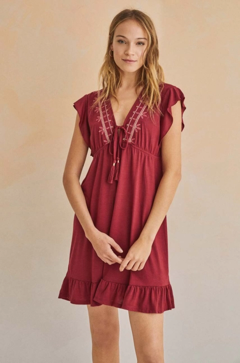 women'secret rochie EASY FIT culoarea bordo, mini, oversize, 5545132