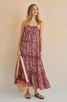 women'secret rochie FOLK SUNSET culoarea violet, maxi, oversize, 5545133
